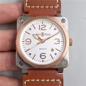 BR 1比1 柏萊士機械表，Bell & Ross 03-92系列，GOLDEN HERITAGE腕表，原裝進口9015機械機芯，白面金壳，無誤差！N廠完美品質