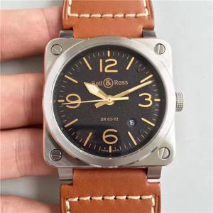 BR 1比1 柏萊士機械表，Bell & Ross 03-92系列，GOLDEN HERITAGE腕表，原裝進口9015機械機芯，黑面白壳，無誤差！N廠完美品質