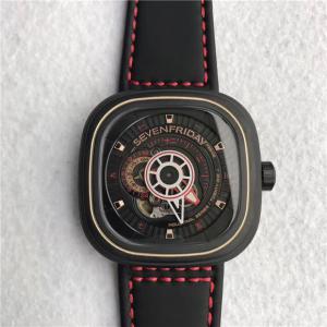 超级复刻Sevenfriday7个星期五男士手表,超A一比一Sevenfriday中国特别限量版"Lucky",黑色PVD材料,机械机芯,黑色表盘,牛皮表带。