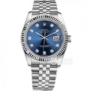 AR勞力士新品勞力士日誌型系列116234藍盤鑲鉆腕表,自動機械，36毫米，18k白金/不銹鋼，三角坑紋外圈，藍色鉆面精鋼男女手表。