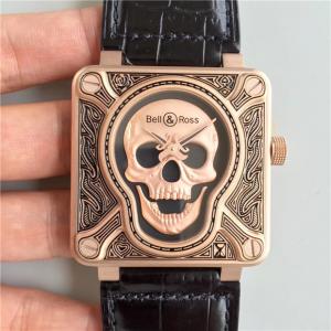 BR柏萊士Burning Skull燃燒骷髏「Tattoo」腕錶，台灣廠1:1原裝開模出品，經典的骷髏主題，18K玫瑰精鋼，手工雕花填油，紋身式浮雕工藝