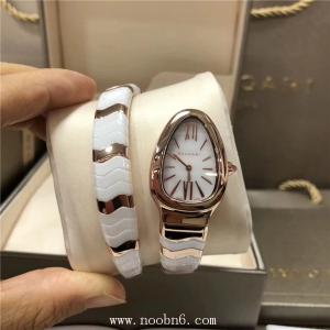 NOOB精仿BVLGARI寶格麗女表，間金白陶瓷蛇形表，時尚個性氣質，瑞士原装石英机心，最高级超A货色，耐用稳定，送人首选，专柜包装保卡