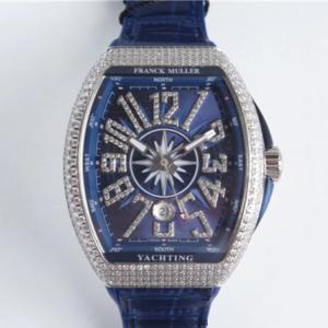 ZF廠最高版法穆蘭精鋼鑲鑽表，Franck Muller 法蘭克穆勒MENS COLLECTION系列V45藍色遊艇，酒桶形，藍色錶盤