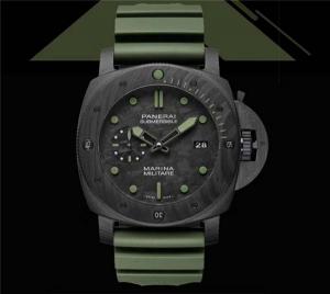 VS廠高級亂真復刻沛納海Panerai潛行系列潛水表PAM00961,全身碳纖維材料,1:1瑞士機心,軍綠色表帶,特種兵軍人硬漢風格