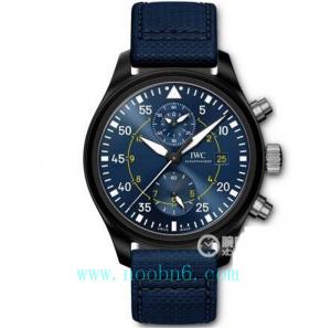 市場最高版本原版復刻IWC萬國飛行員系IW389008，藍天使，海軍空戰部隊計時腕錶，陶瓷材質不掉色，藍色表面全功能機心，摺疊扣