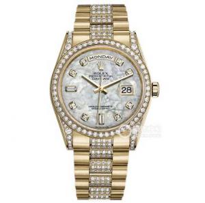 勞力士鑽石手錶,ROLEX星期日曆型m118388,18K真黃金包在表殼錶帶鑲真鑽石,復刻瑞士2836自動機心,功能同官方一樣N廠最高等級
